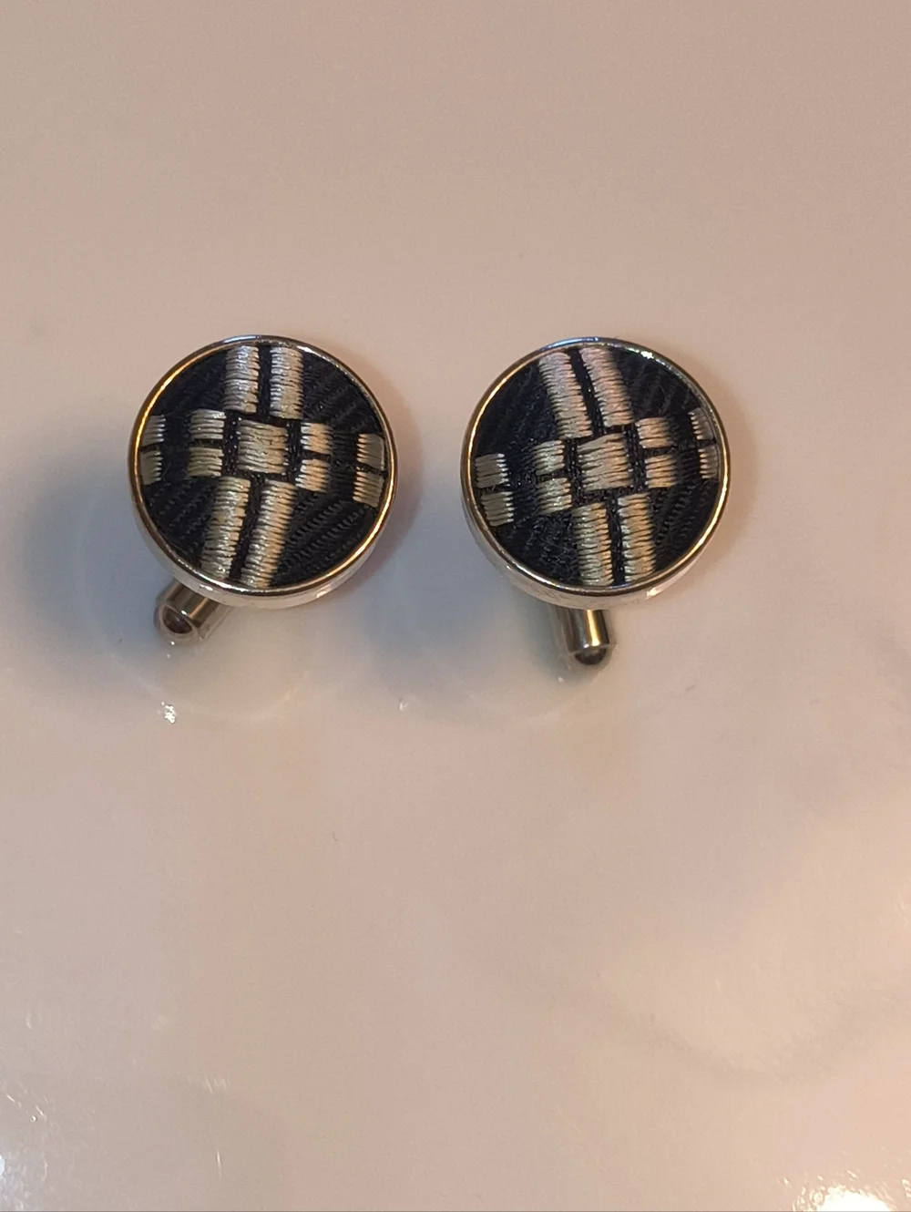 Men's Black and Silver Woven Vintage Pattern Cufflinks